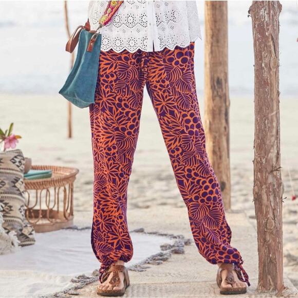 Sundance Boho Printed Jogger Pants Orange Navy Size M Relaxed Lounge Resort - Picture 1 of 11